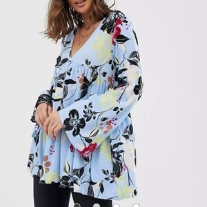 Free People Bella tunic dress top flared sleeve V-neck rayon Women's size S.